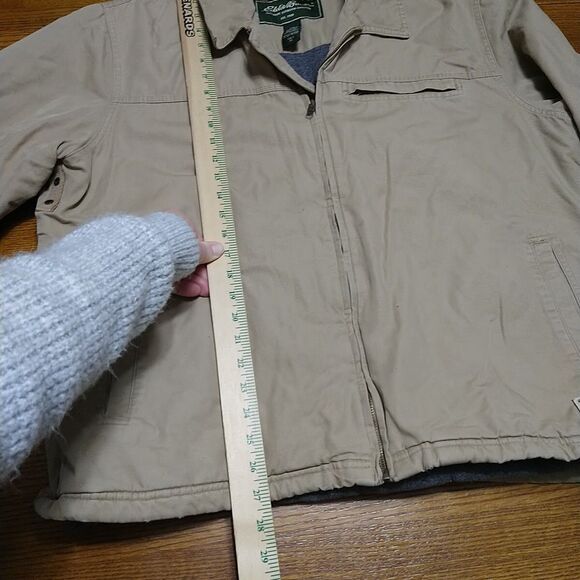 Eddie Bauer Canvas Jacket Fleece Lined Mens XL Tall Tan Workwear Chore Coat Work - Picture 11 of 16